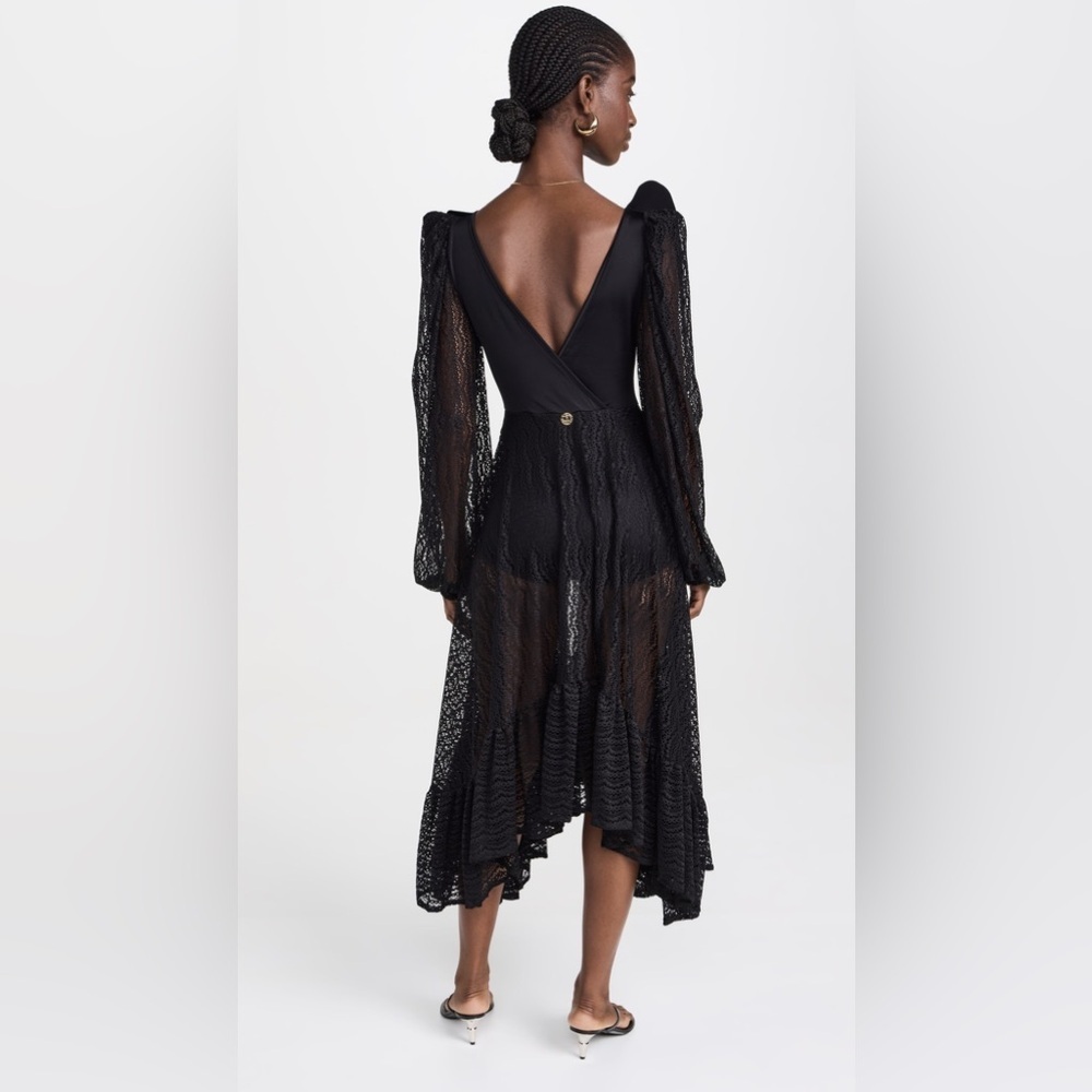 BAHIA MAR Black Maxi Lace Dress with ruffles and pearls Size Large - Picture 7 of 9